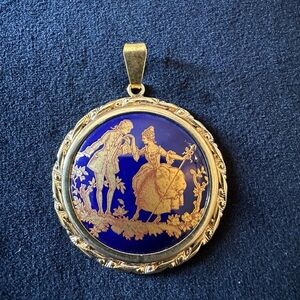 Limoges porcelain “courting couple” pendant